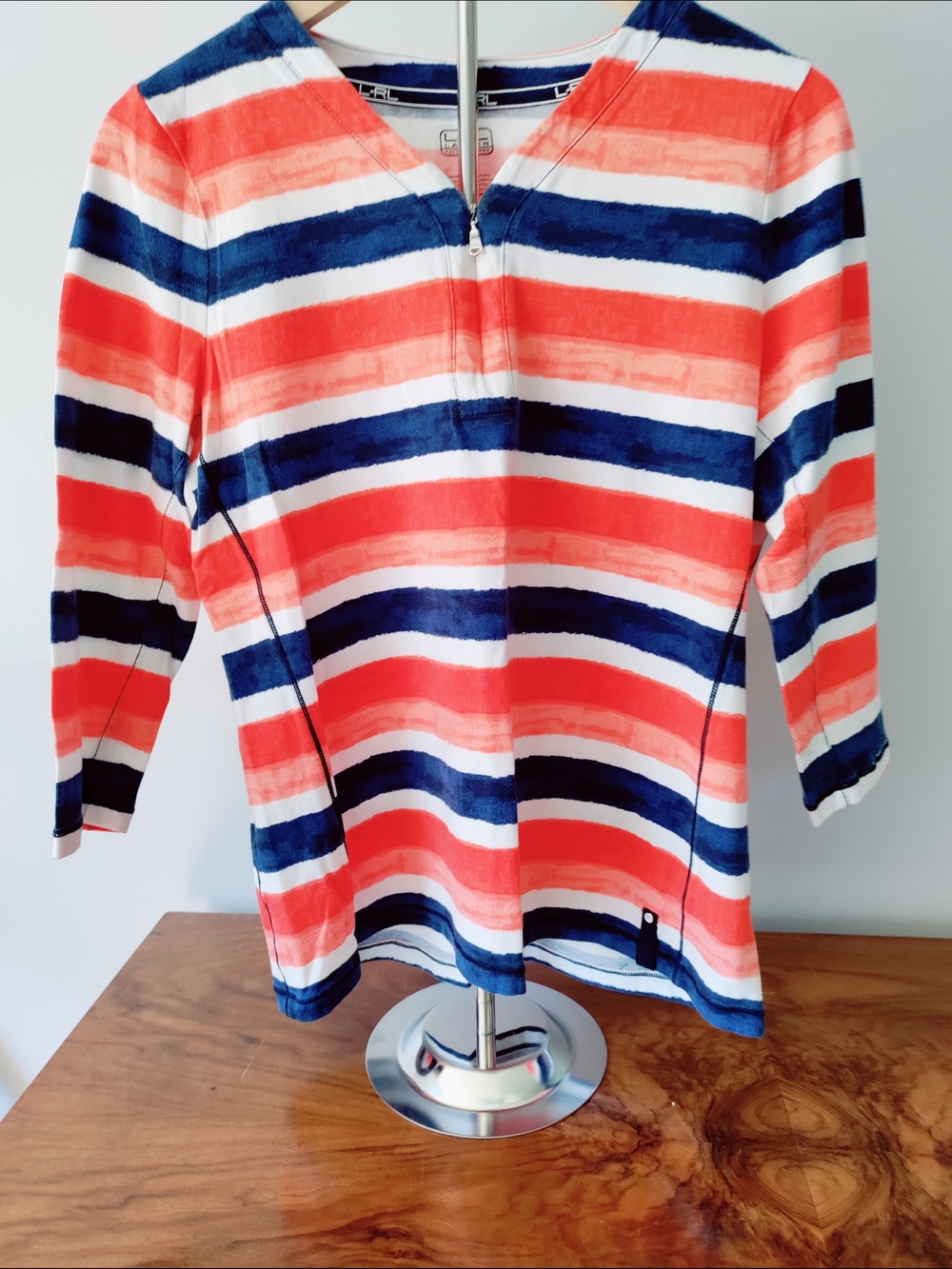 Lauren Ralph Lauren Orange, Navy & White Striped V-Neck Tunic